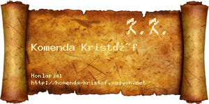 Komenda Kristóf névjegykártya