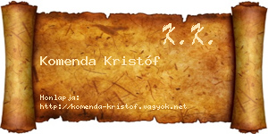 Komenda Kristóf névjegykártya